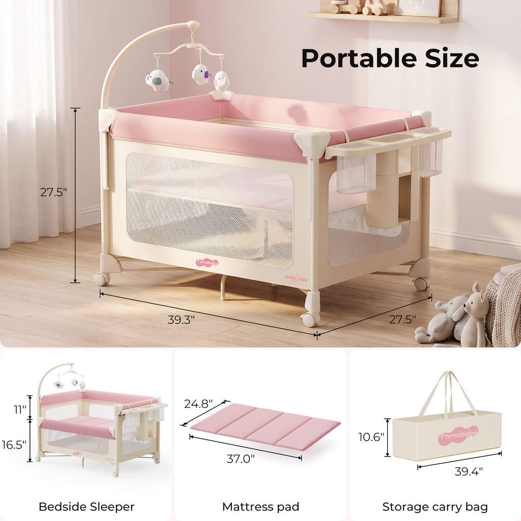 5 in 1 Pack and Play Bedside Crib Playard with Mattress Y53421