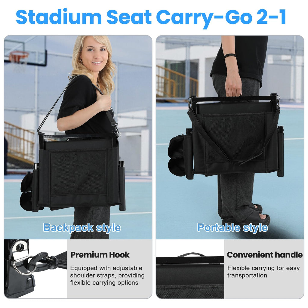 2 Pcs Black Stadium Seats with Back Support and Cushion D532
