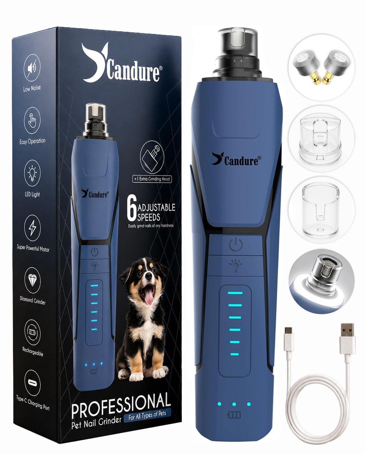 Quiet Rechargeable Dog Nail Grinder with LED Light D73606