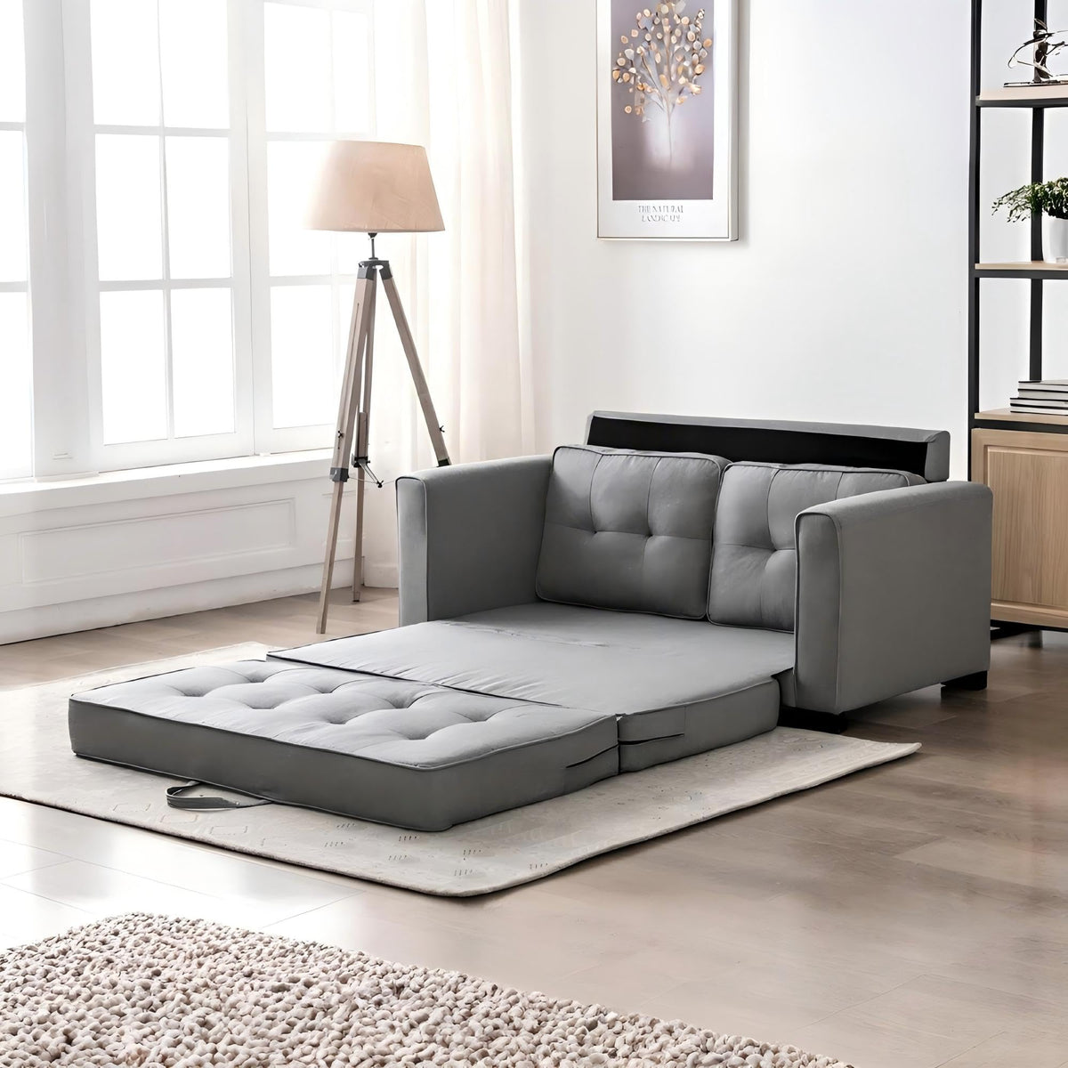 58 Inch Light Gray Upholstered Sleeper Sofa Bed Z901