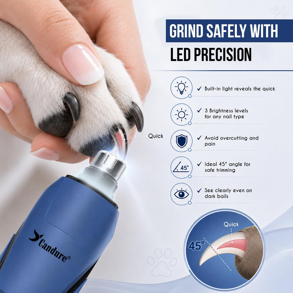 Quiet Rechargeable Dog Nail Grinder with LED Light D73606