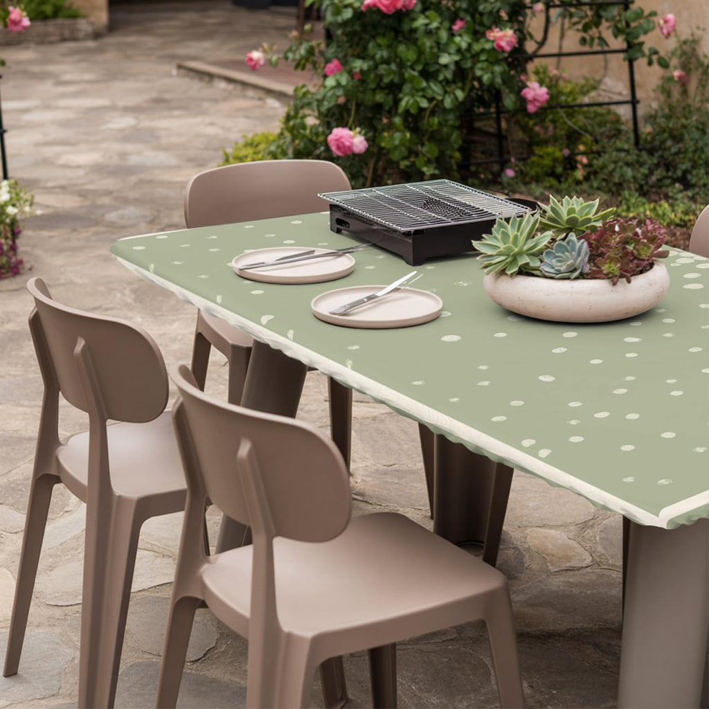 Cream Speckle Fitted Rectangle Tablecloth 32" x 72" A174