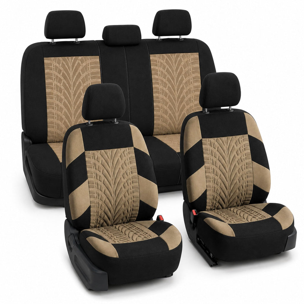 Beige Cloth Car Seat Covers Full Set F65474