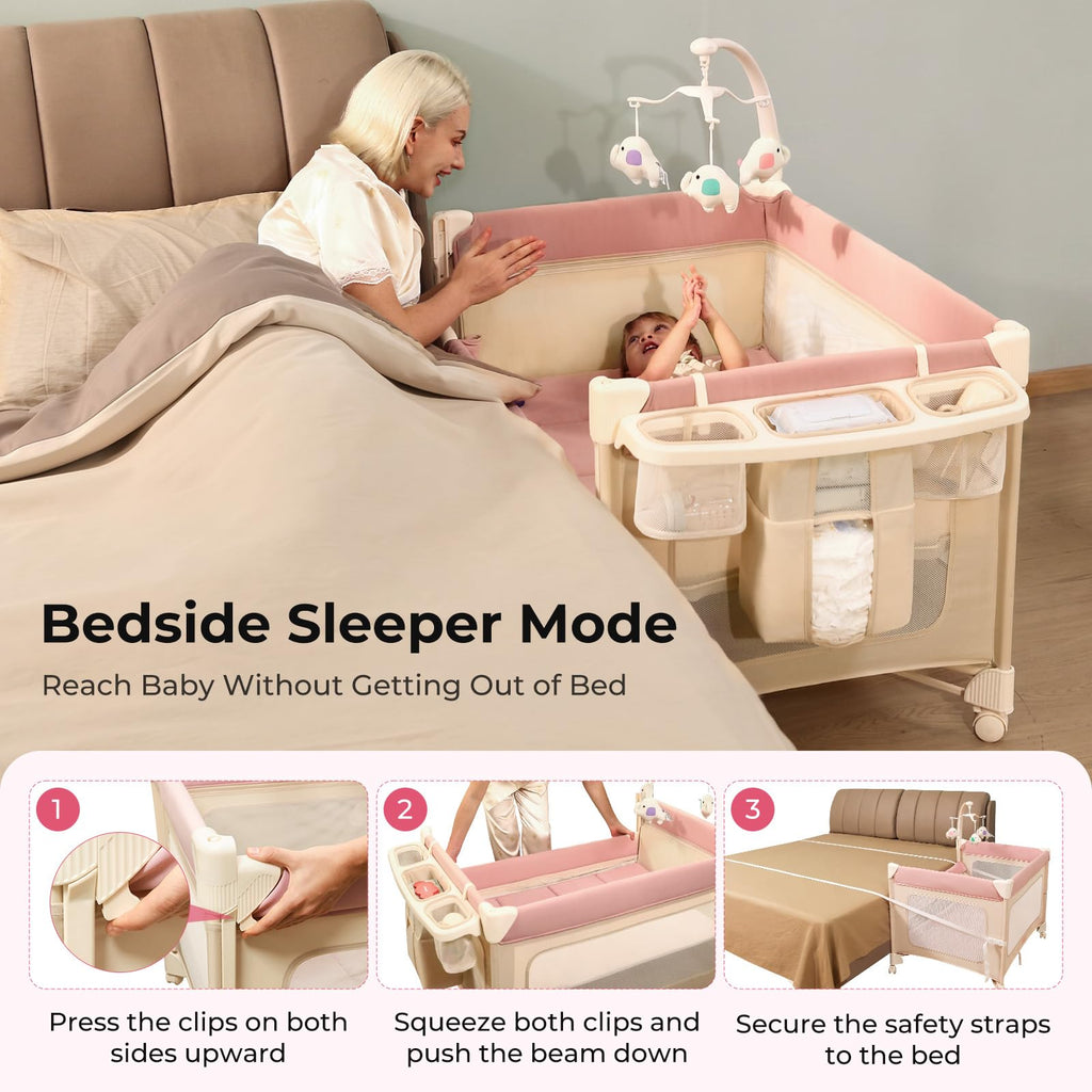 5 in 1 Pack and Play Bedside Crib Playard with Mattress Y53421
