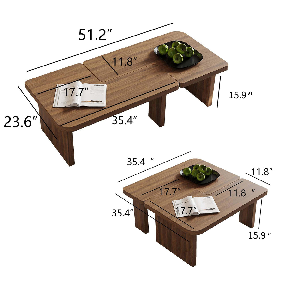 Brown Wooden L-Shape Coffee Table Set of 2 G437395