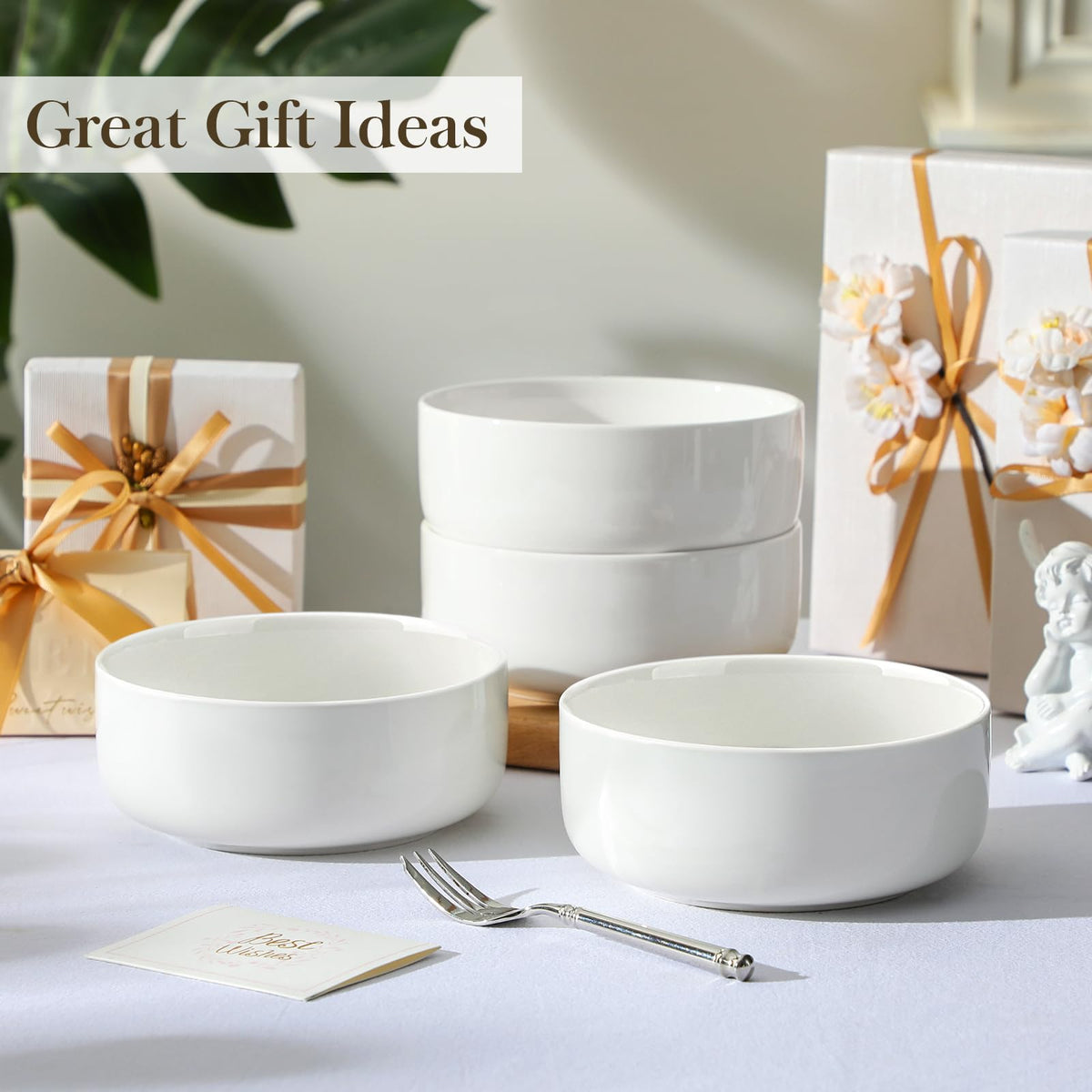 Ceramic Bowls Set of 4, 24 OZ White Y501611