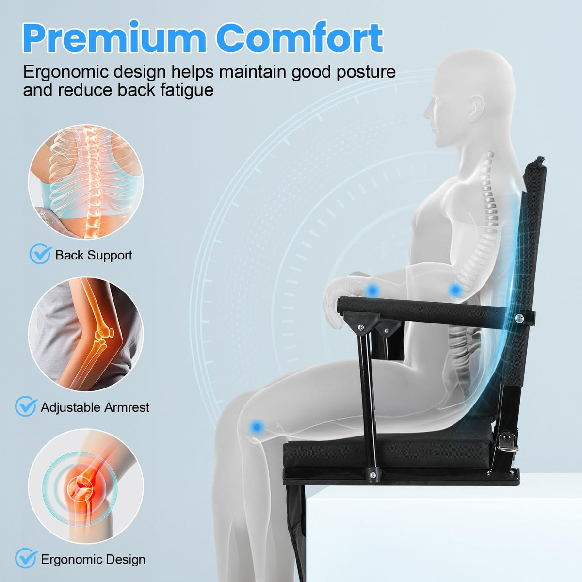 2 Pcs Black Stadium Seats with Back Support and Cushion D532