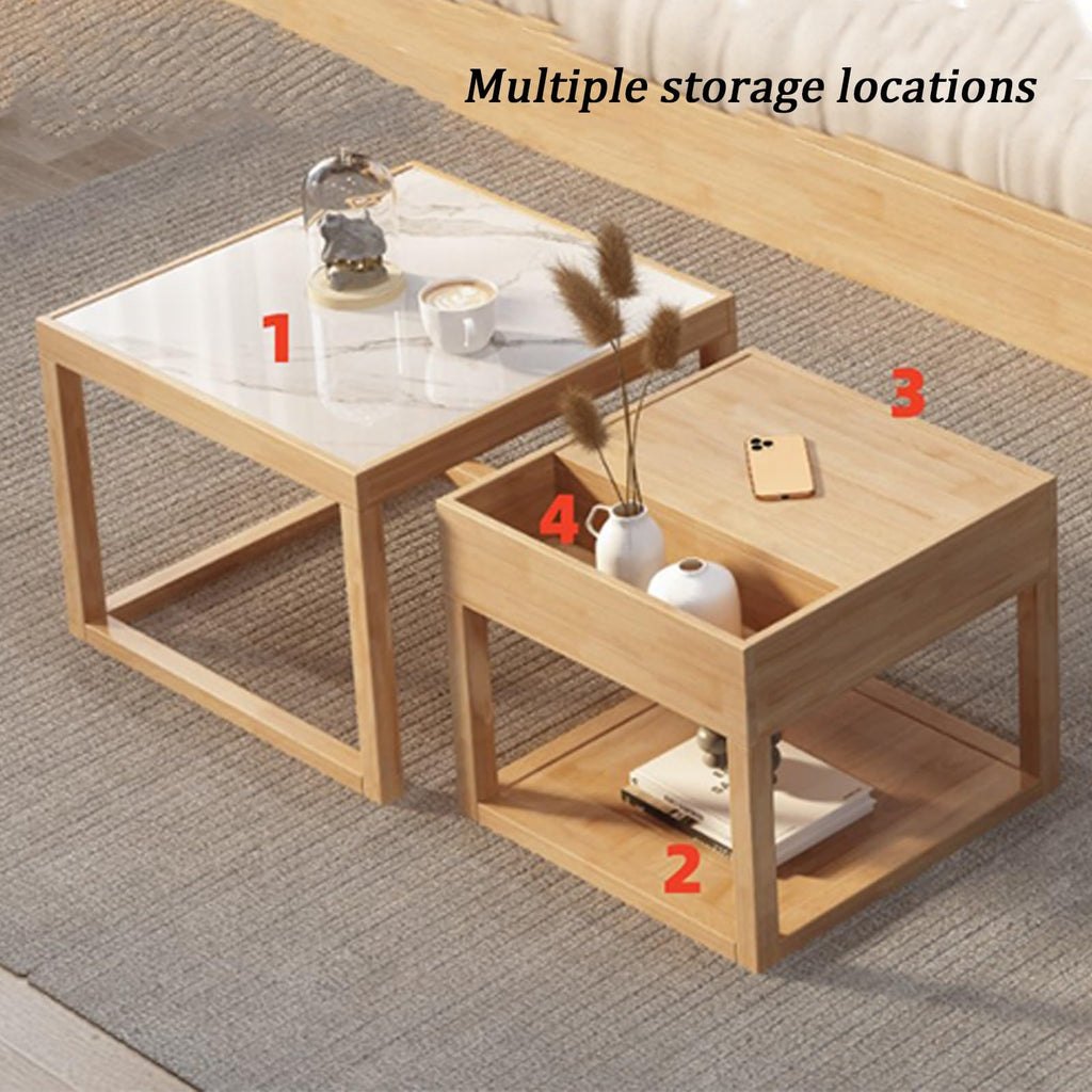 Square Two-Piece Coffee Table Set with Hidden Drawer Storage S2508