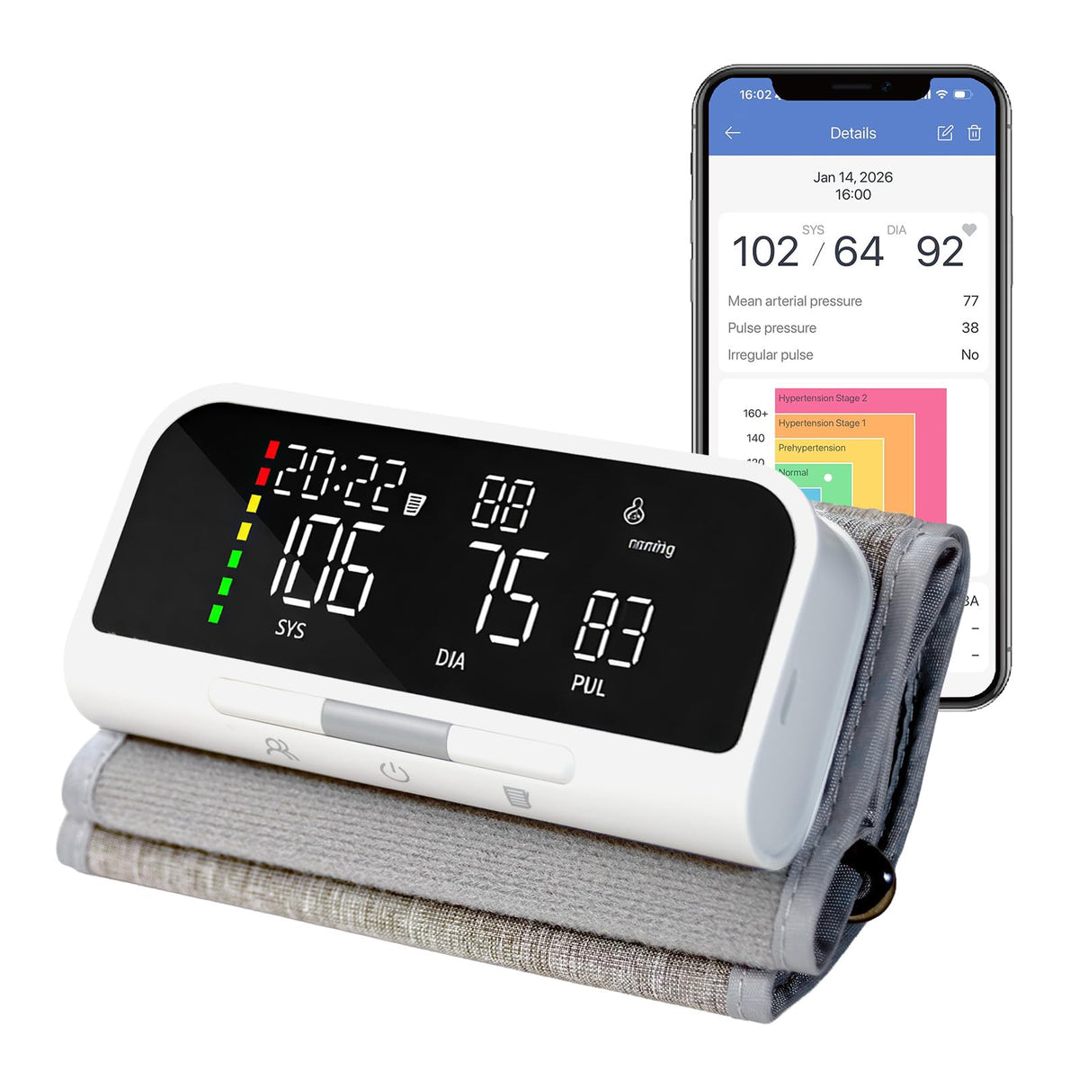 Bluetooth Blood Pressure Monitor Upper Arm Rechargeable Automatic Digital Cuff J843589