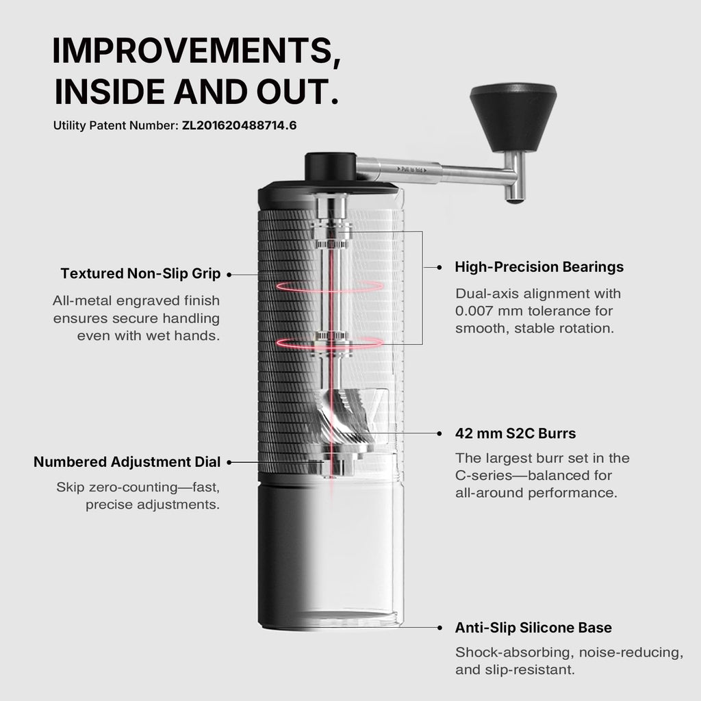 Manual Coffee Grinder with Conical Burr, Portable Hand Coffee Mill, Black E242