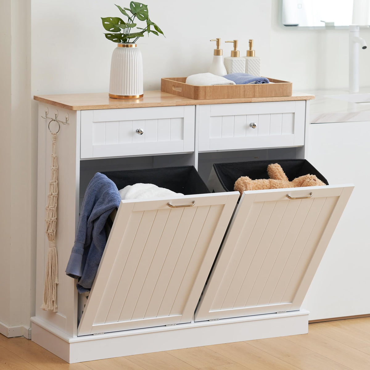 Double Tilt Out Trash Can Cabinet 2 X 13 Gallon with Storage V67509