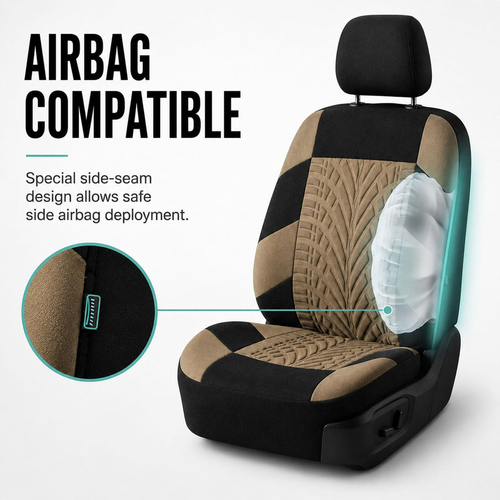 Beige Cloth Car Seat Covers Full Set F65474
