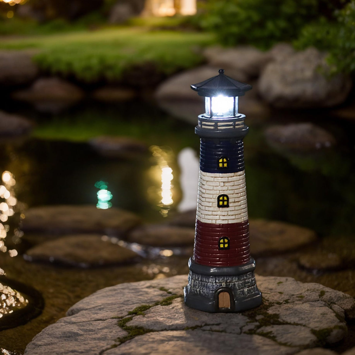 15" Tall Waterproof Resin Lighthouse Lamp with Rotating LED P504