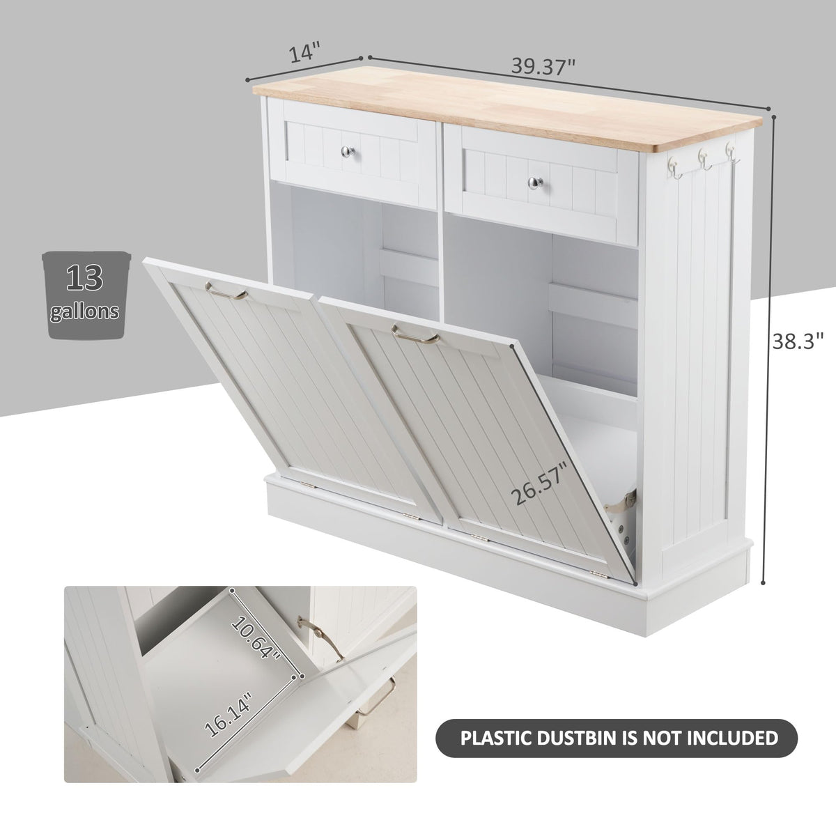 Double Tilt Out Trash Can Cabinet 2 X 13 Gallon with Storage V67509