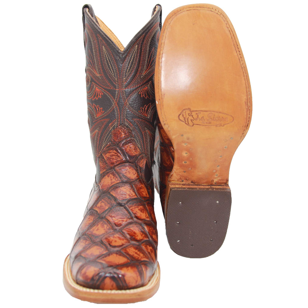 Leather Pirarucu Fish Print Western Boots S839496