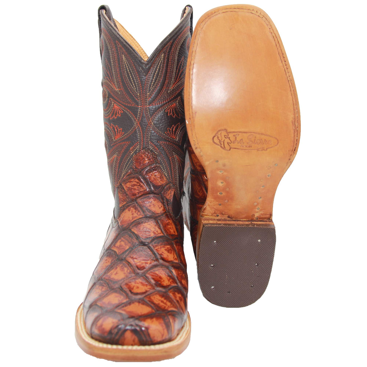 Leather Pirarucu Fish Print Western Boots S839496