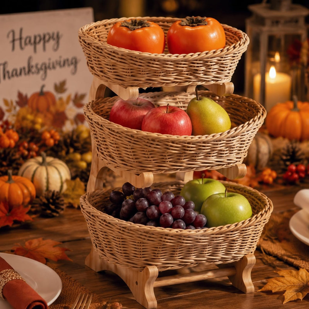 3 Tier Woven Fruit Basket Stand D788