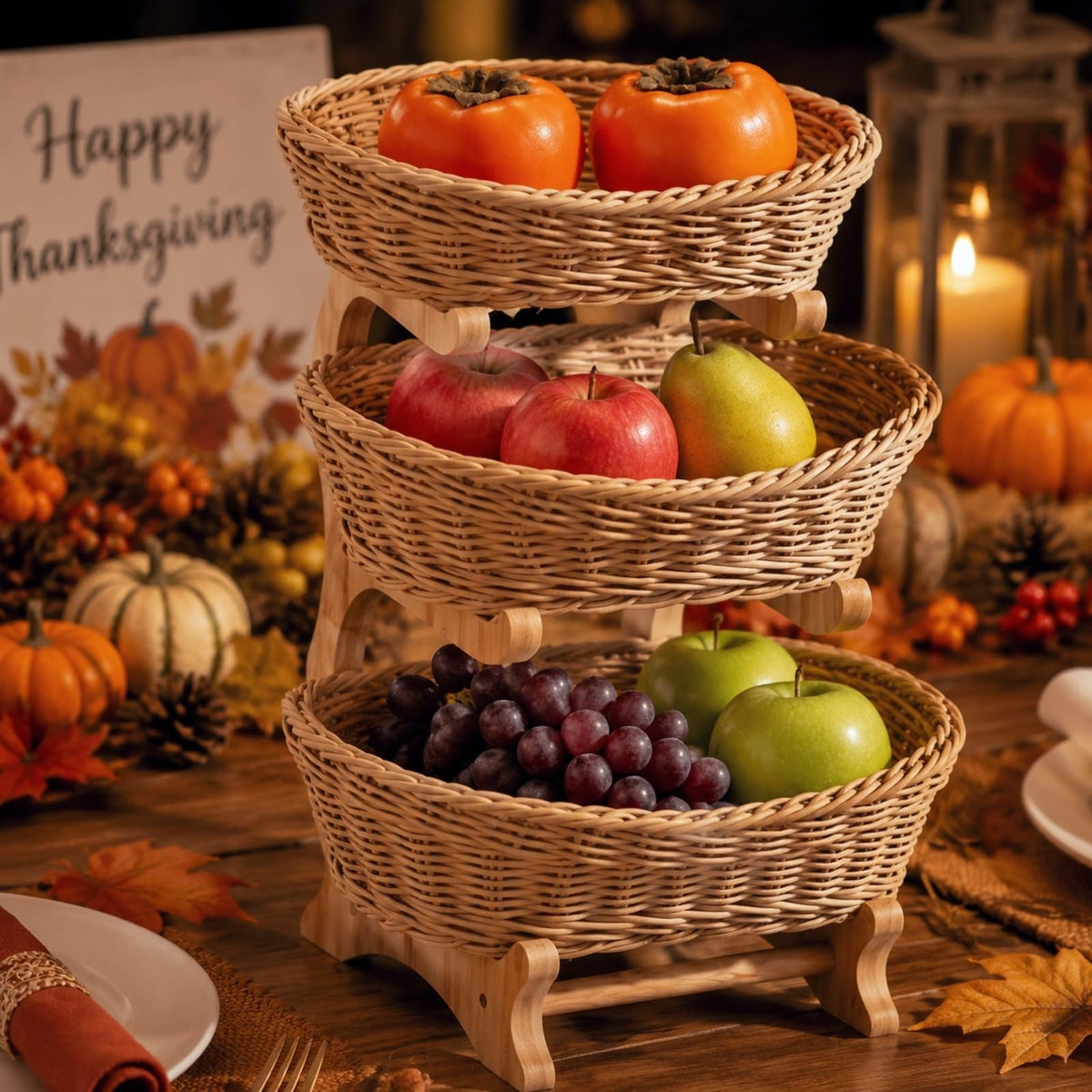 3 Tier Woven Fruit Basket Stand D788