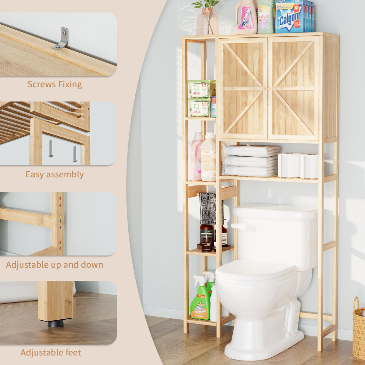 Bamboo Over-the-Toilet Storage Cabinet with Shelves Q892669