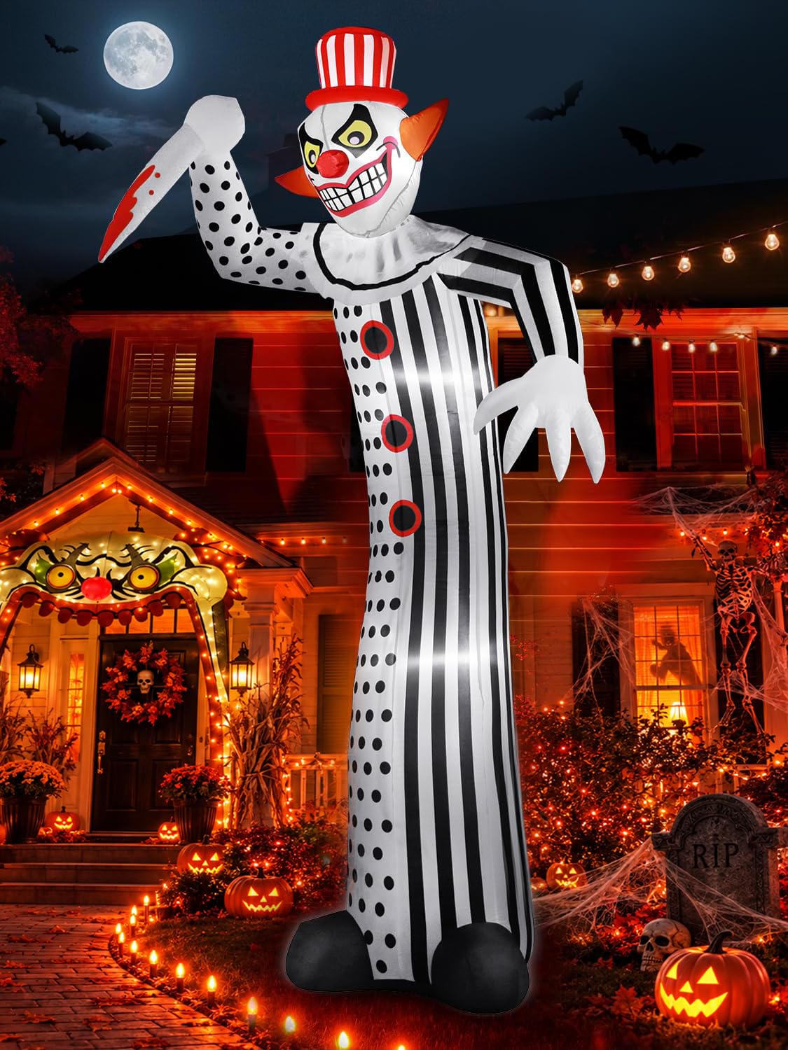 12Ft Halloween Inflatable Creepy Clown with LED Light I21218