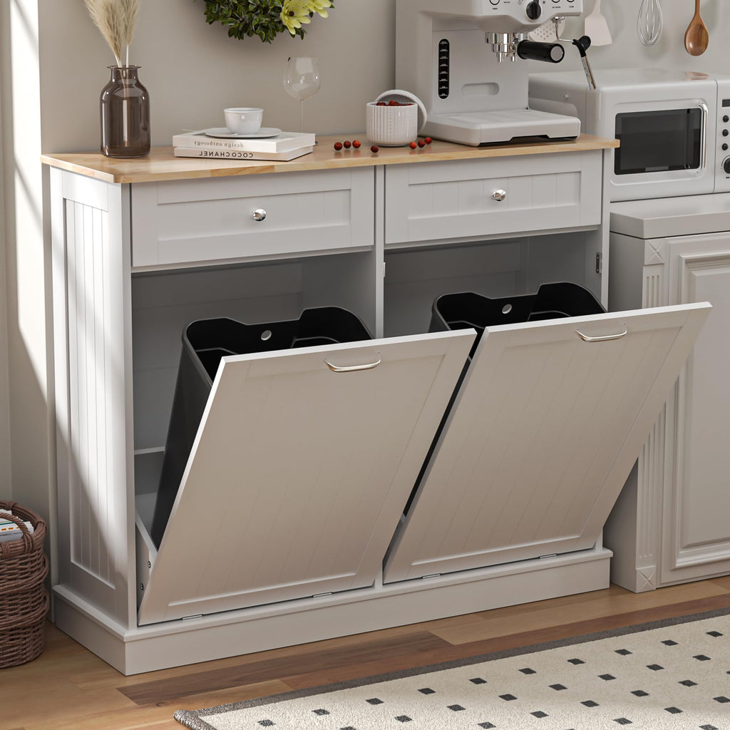 Double Tilt Out Trash Can Cabinet 2 X 13 Gallon with Storage V67509