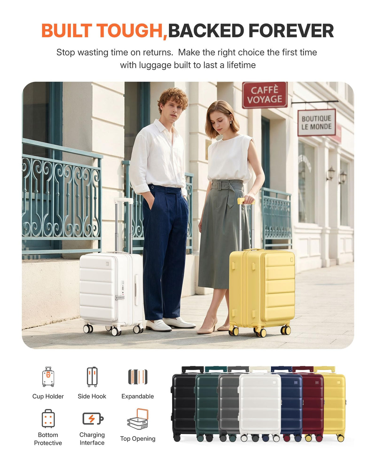 Expandable 20Inch Carry On Hardside Suitcase Milky White V728343