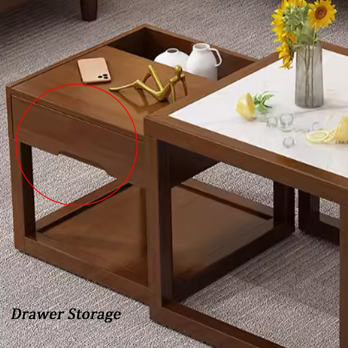 Square Two-Piece Coffee Table Set with Hidden Drawer Storage S2508