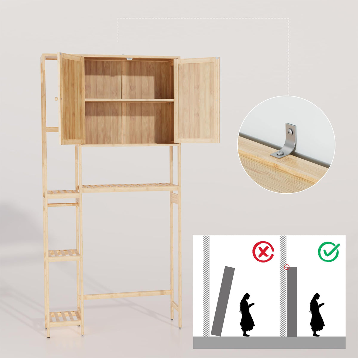 Bamboo Over-the-Toilet Storage Cabinet with Shelves Q892669