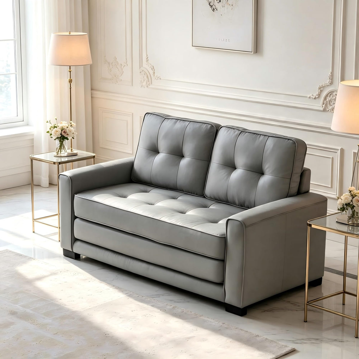 58 Inch Light Gray Upholstered Sleeper Sofa Bed Z901