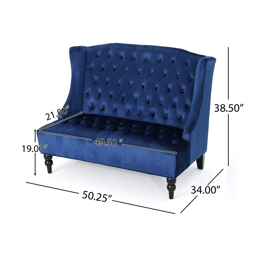 Navy Blue Velvet Tufted Loveseat G827437