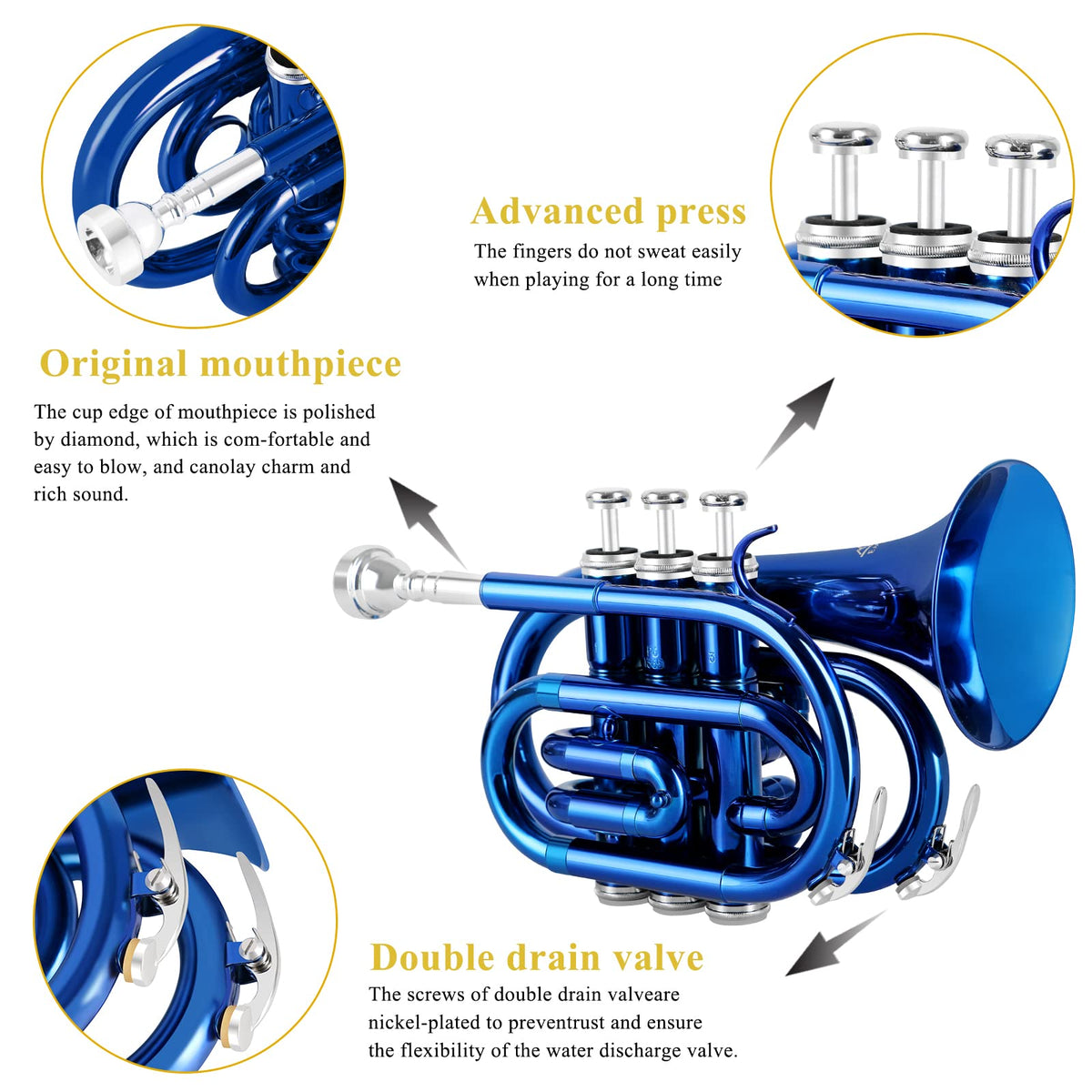 Bb Brass Pocket Trumpet with 7C Mouthpiece I2554
