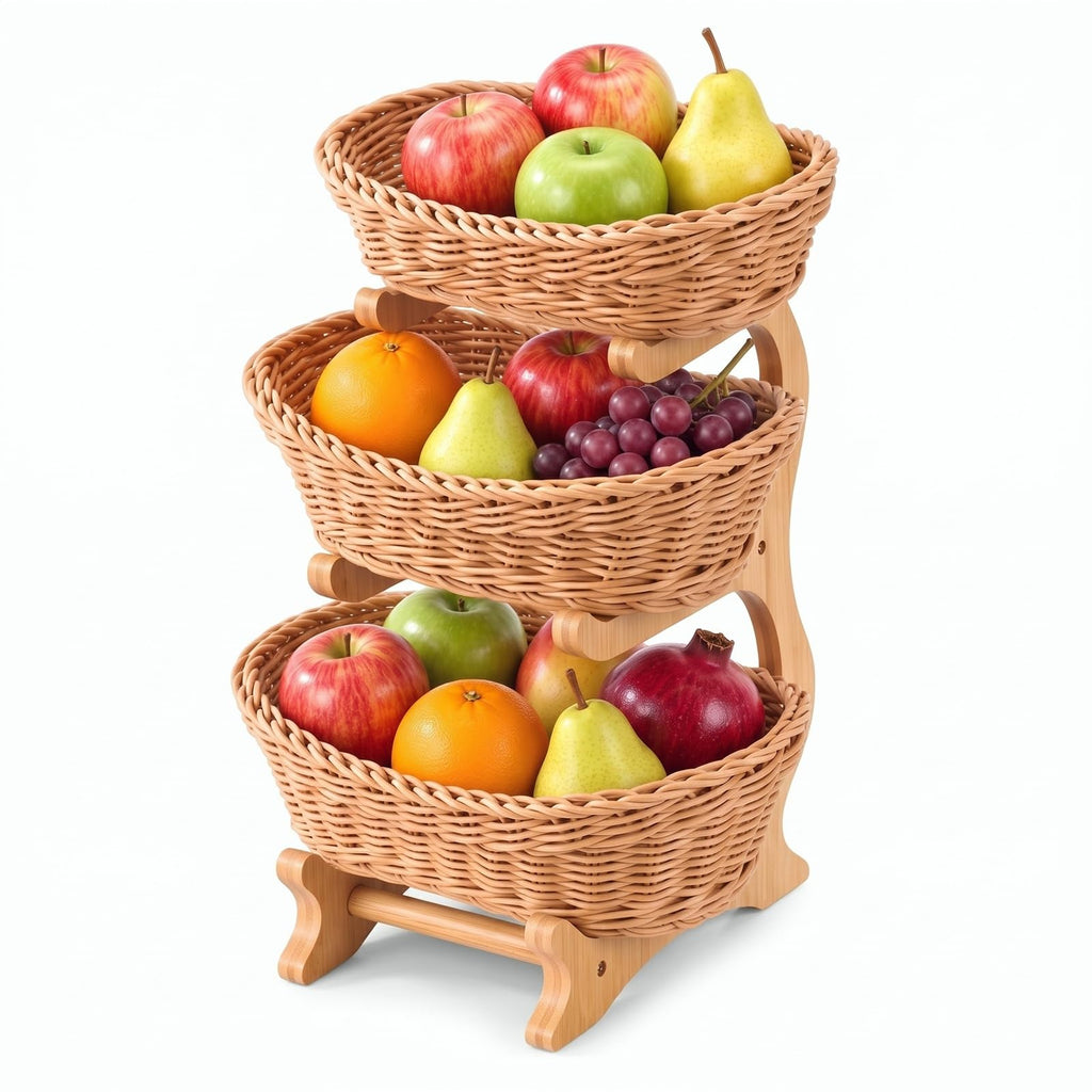 3 Tier Woven Fruit Basket Stand D788