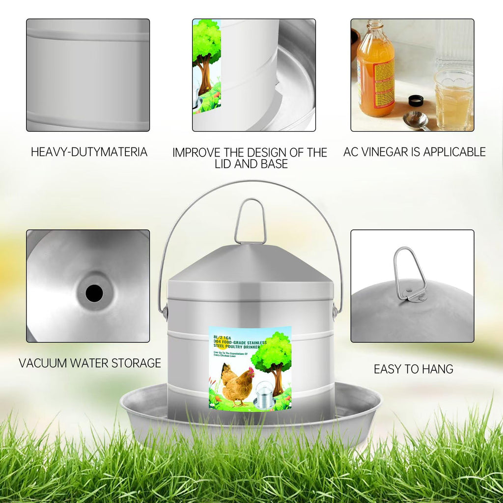 304 Food Grade Stainless Steel Automatic Chicken Waterer 8L/2.1Gal X8280