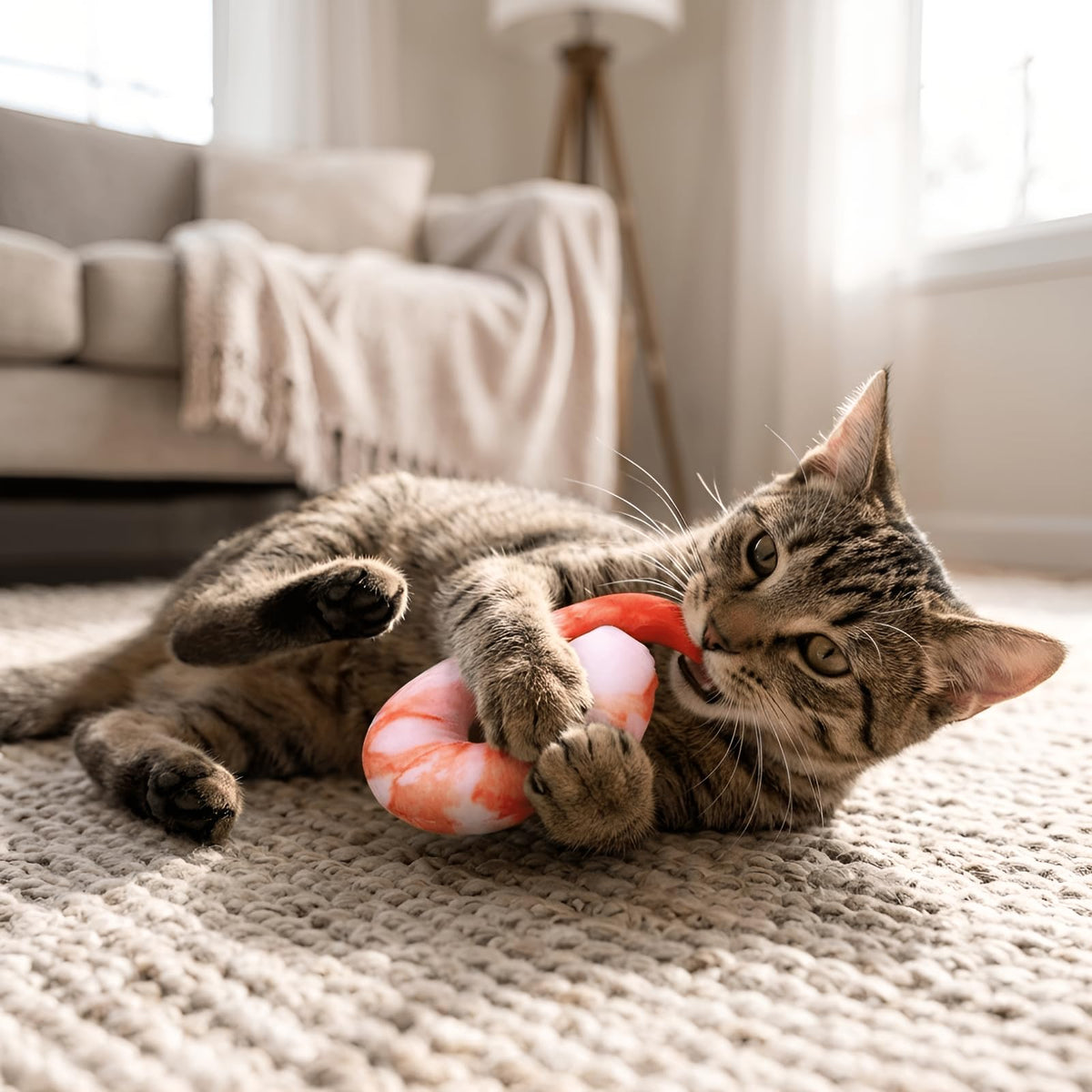 Orange White 3D Shrimp Shape Dog Squeaky Plush Toy M411