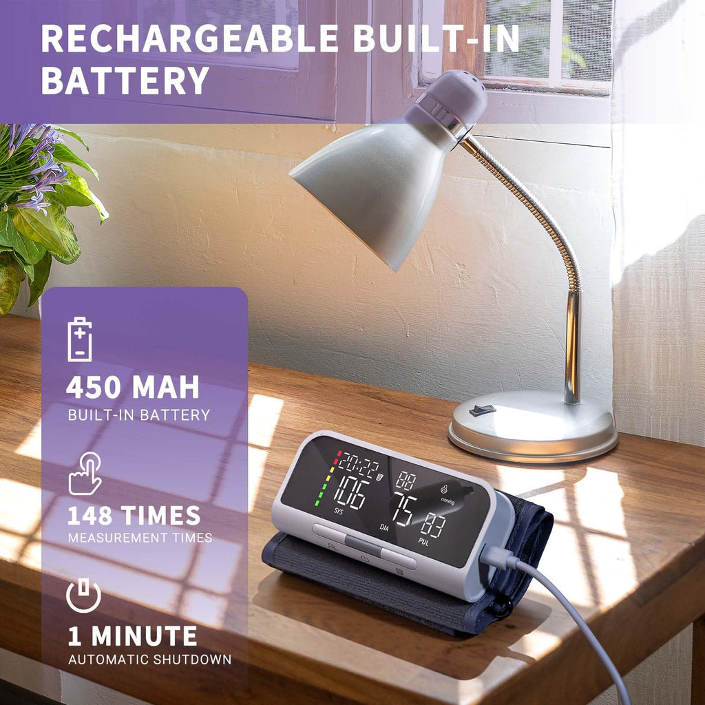 Bluetooth Blood Pressure Monitor Upper Arm Rechargeable Automatic Digital Cuff J843589