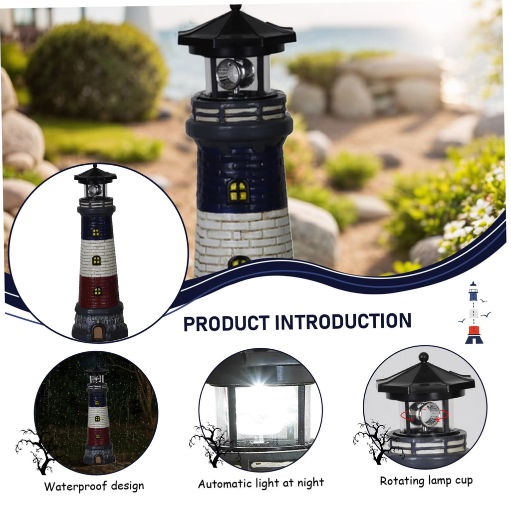 15" Tall Waterproof Resin Lighthouse Lamp with Rotating LED P504