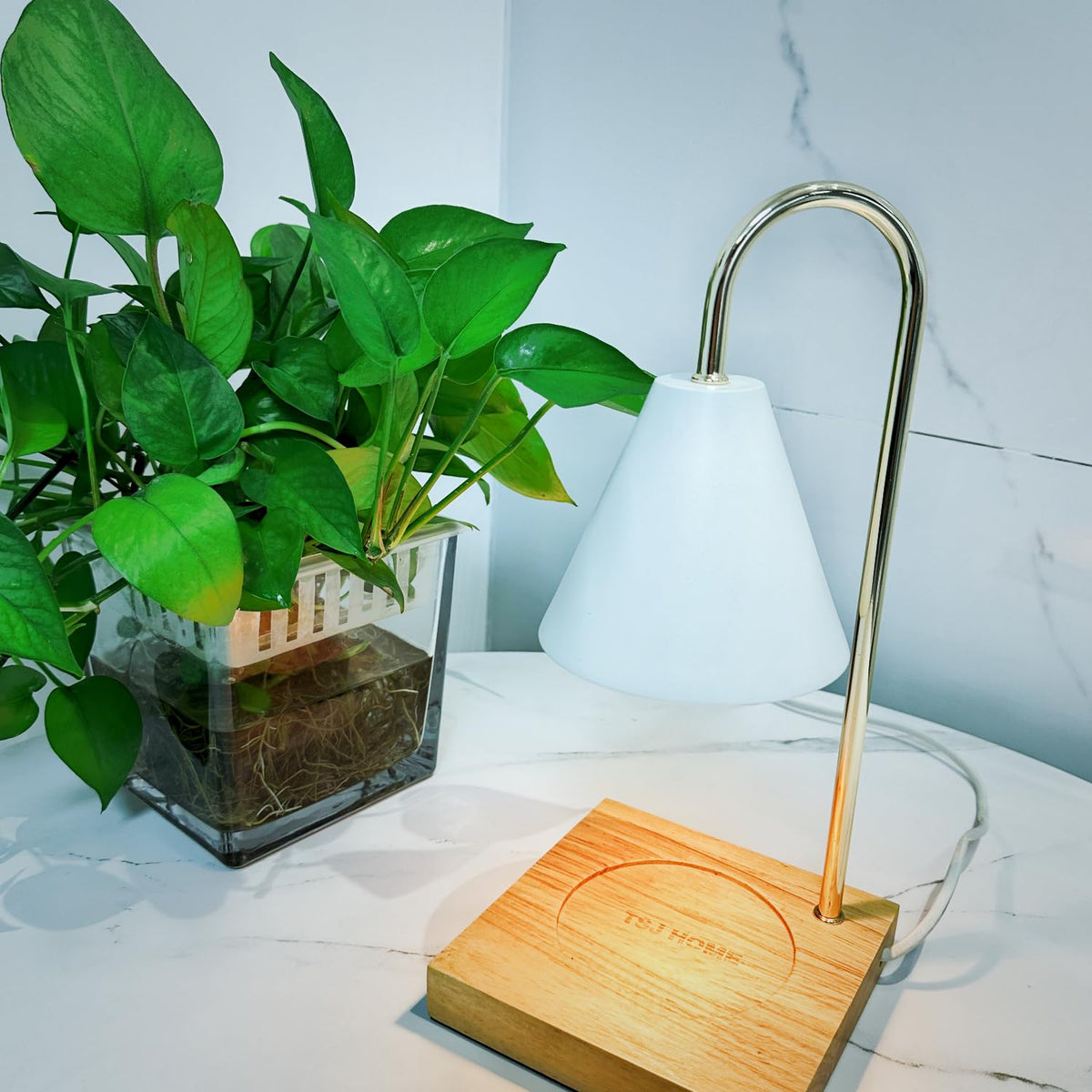 Electric Candle Warmer Lamp with 2 Bulbs, Adjustable Height, Timer, Gold Z51942