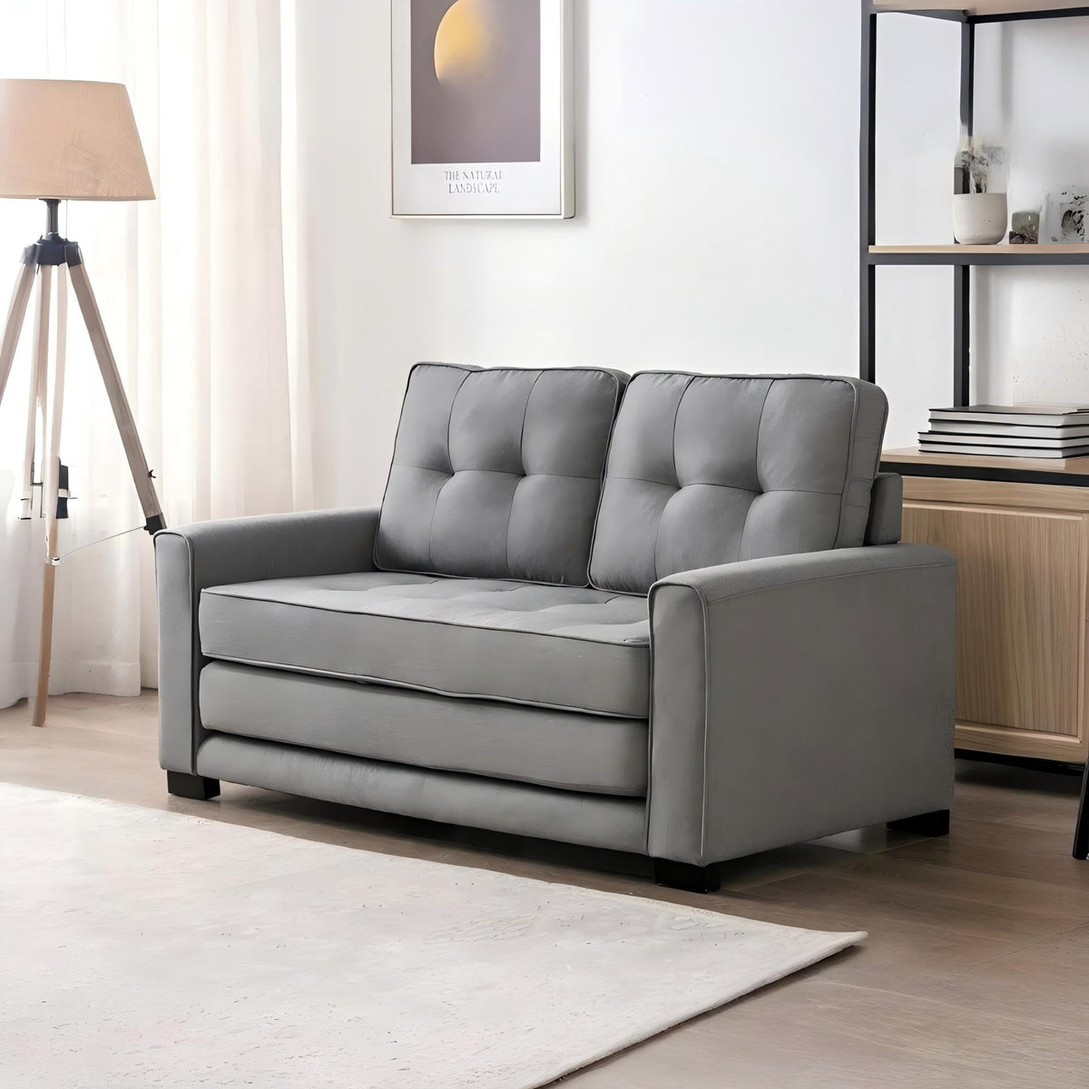58 Inch Light Gray Upholstered Sleeper Sofa Bed Z901