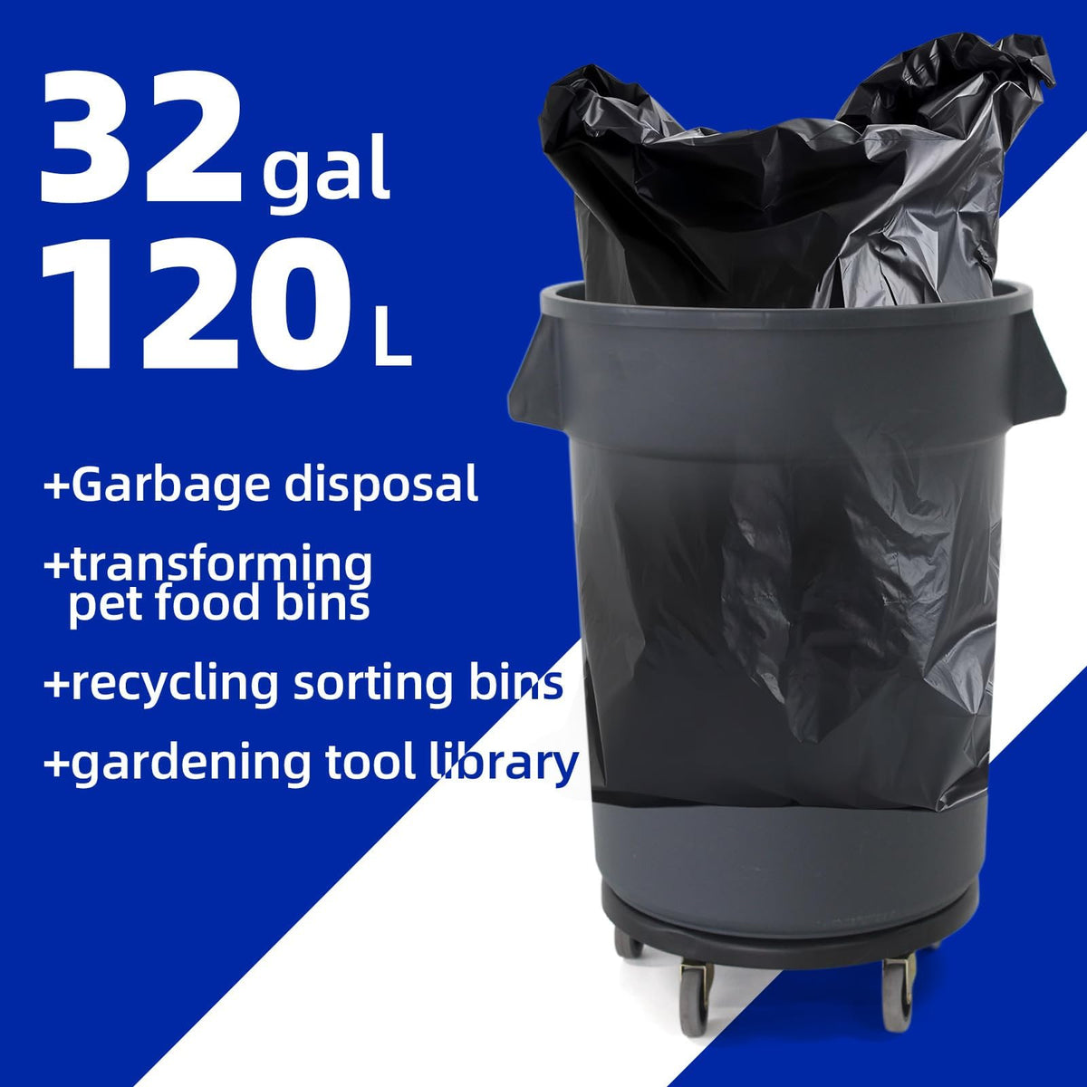 32 Gallon Grey Outdoor Trash Can with Lid and Wheels H34990