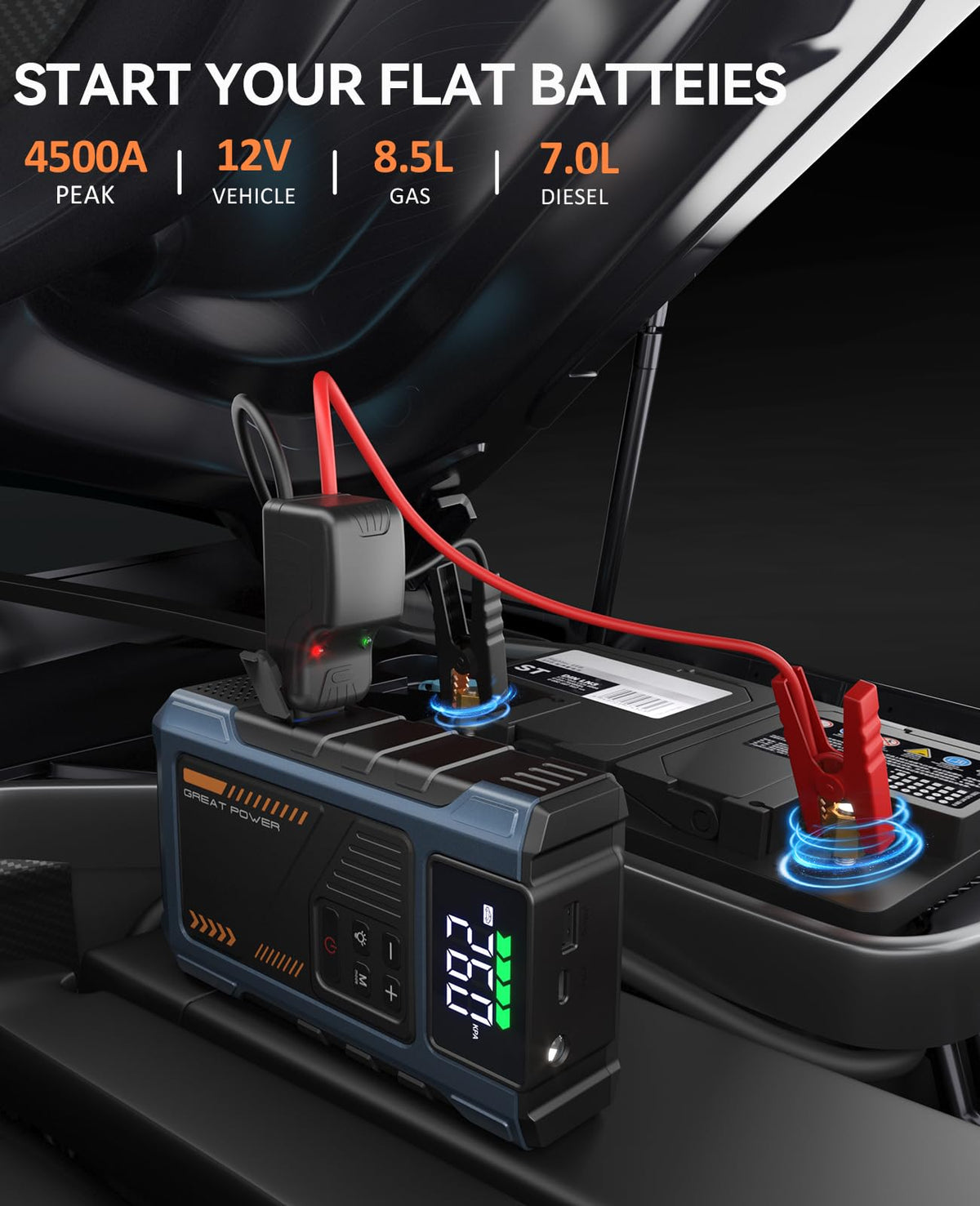 4500A 12V Jump Starter with Air Compressor 150PSI W296753