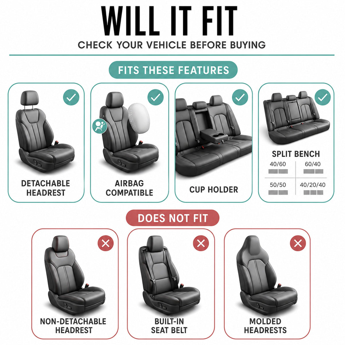 Beige Cloth Car Seat Covers Full Set F65474