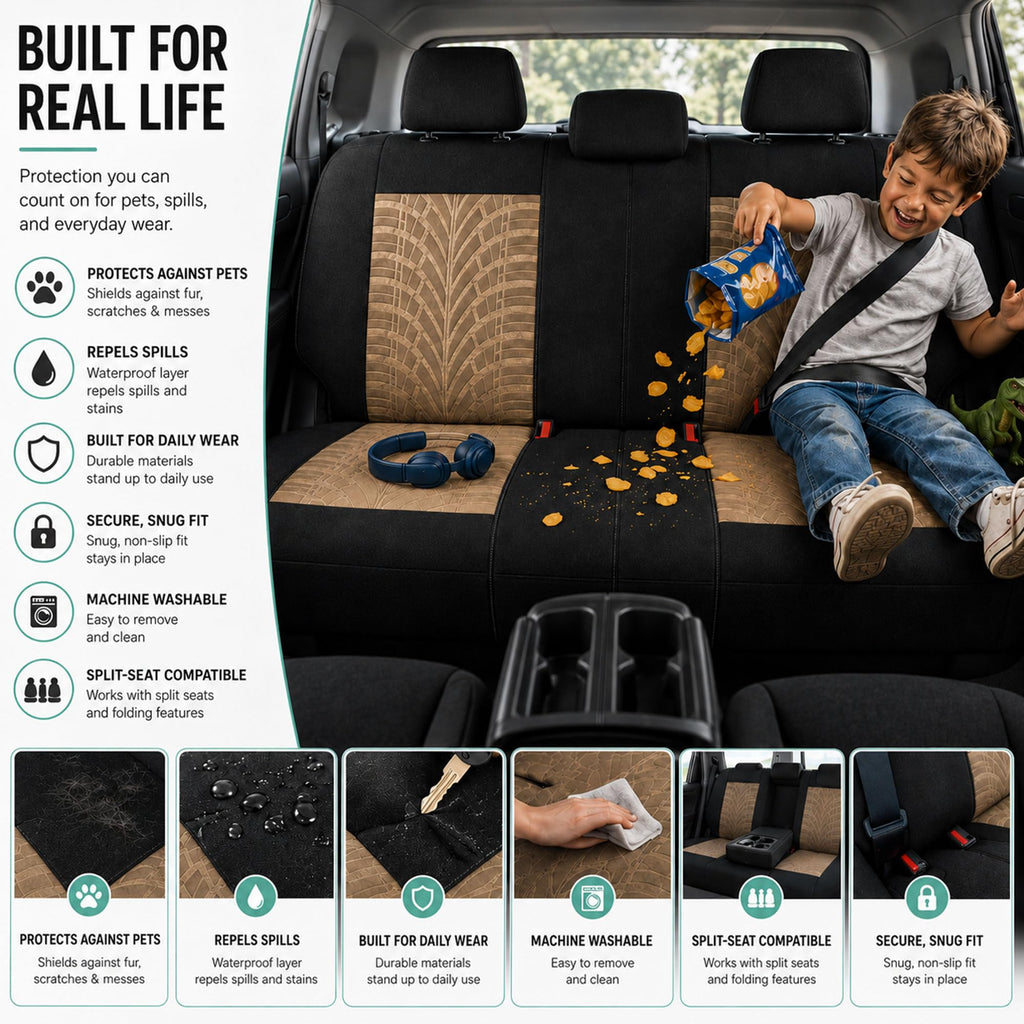 Beige Cloth Car Seat Covers Full Set F65474