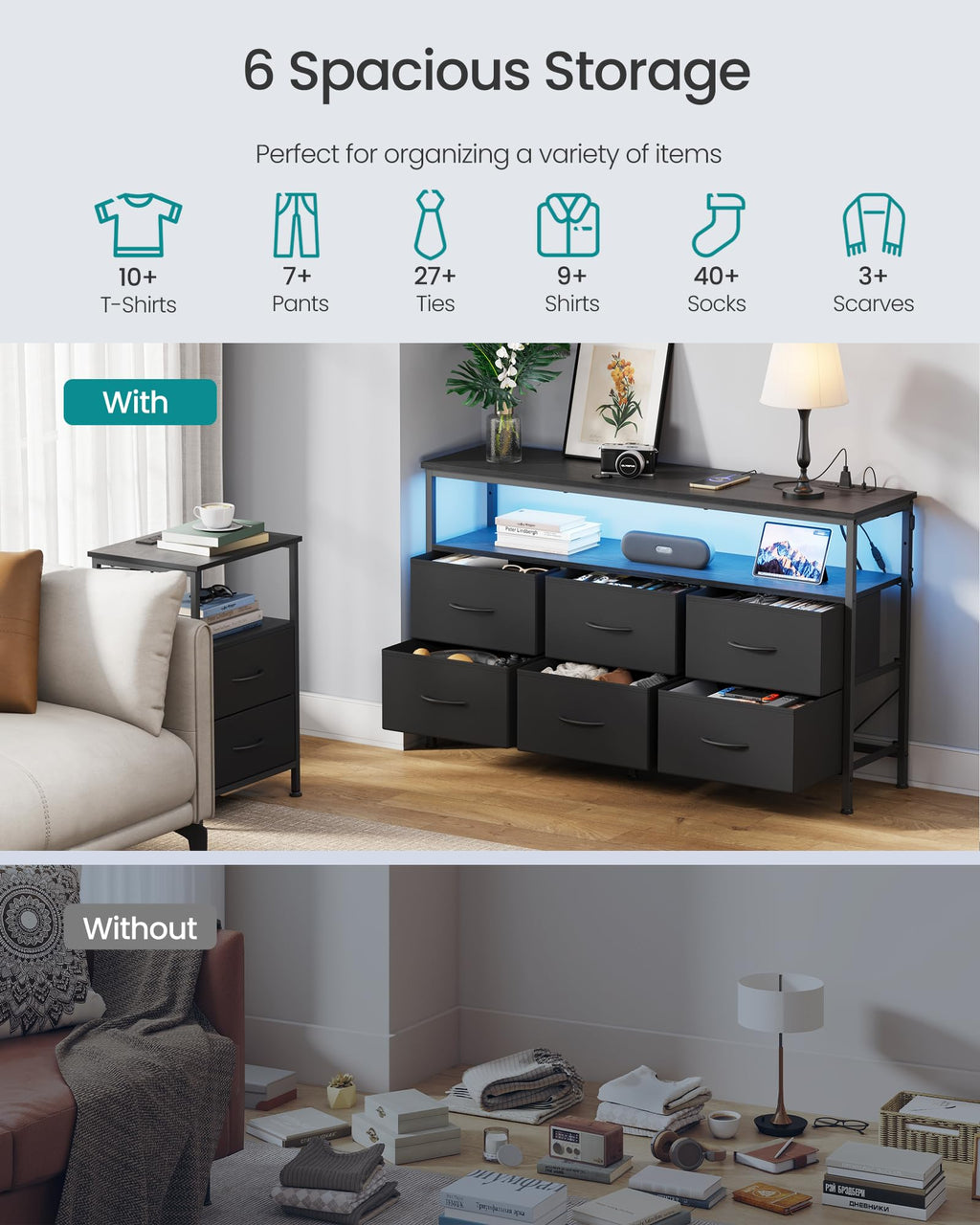 Wide Dresser with 6 Drawers & Open Shelf C80993