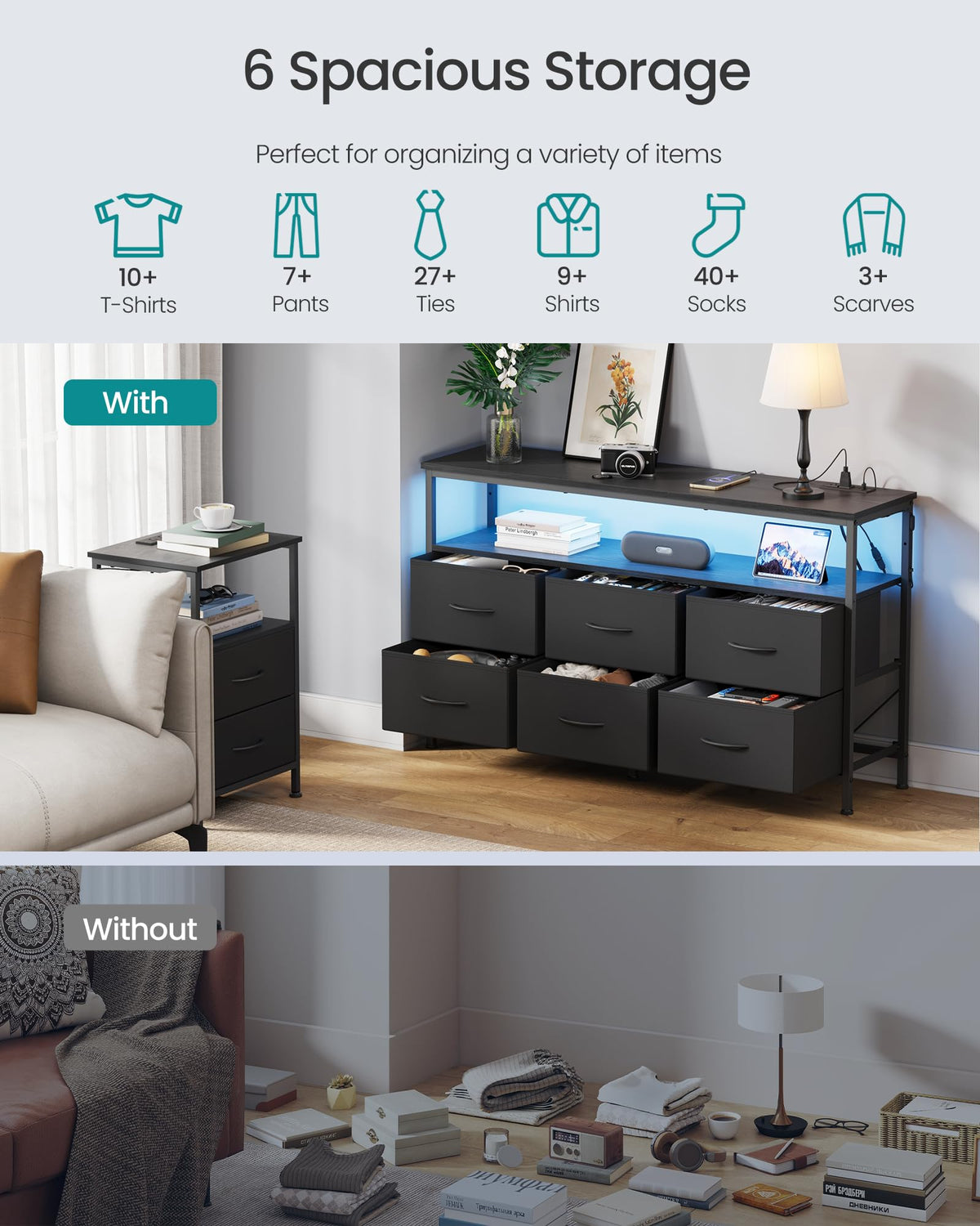 Wide Dresser with 6 Drawers & Open Shelf C80993