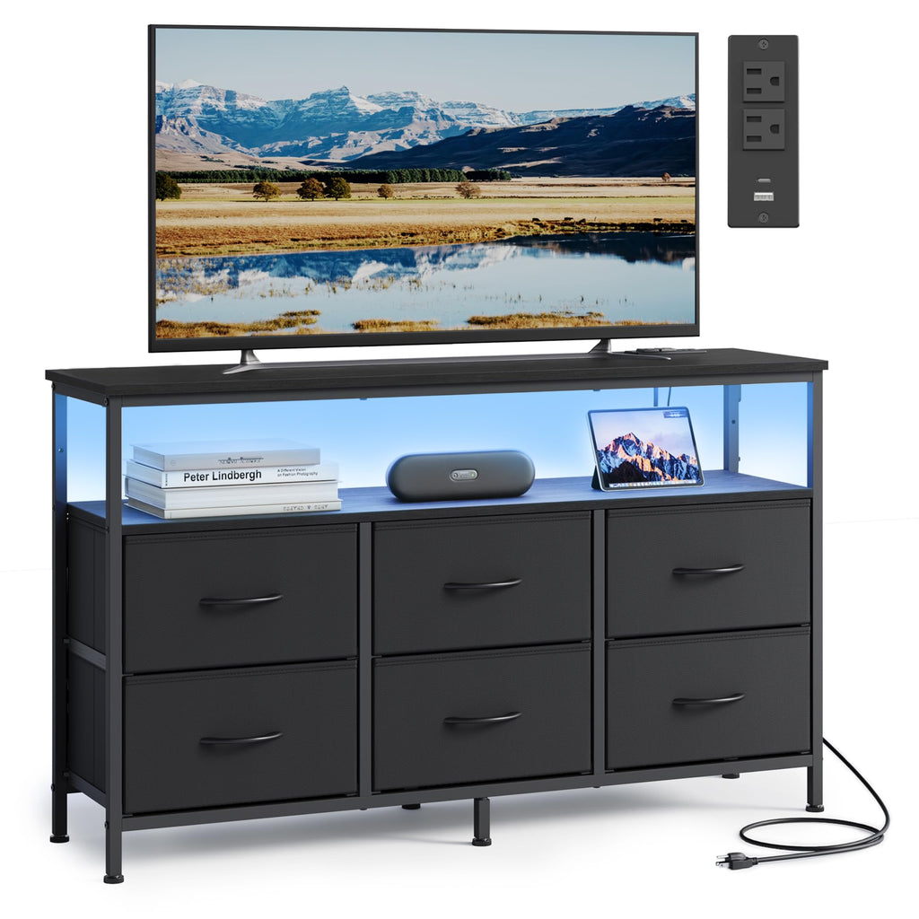 Wide Dresser with 6 Drawers & Open Shelf C80993