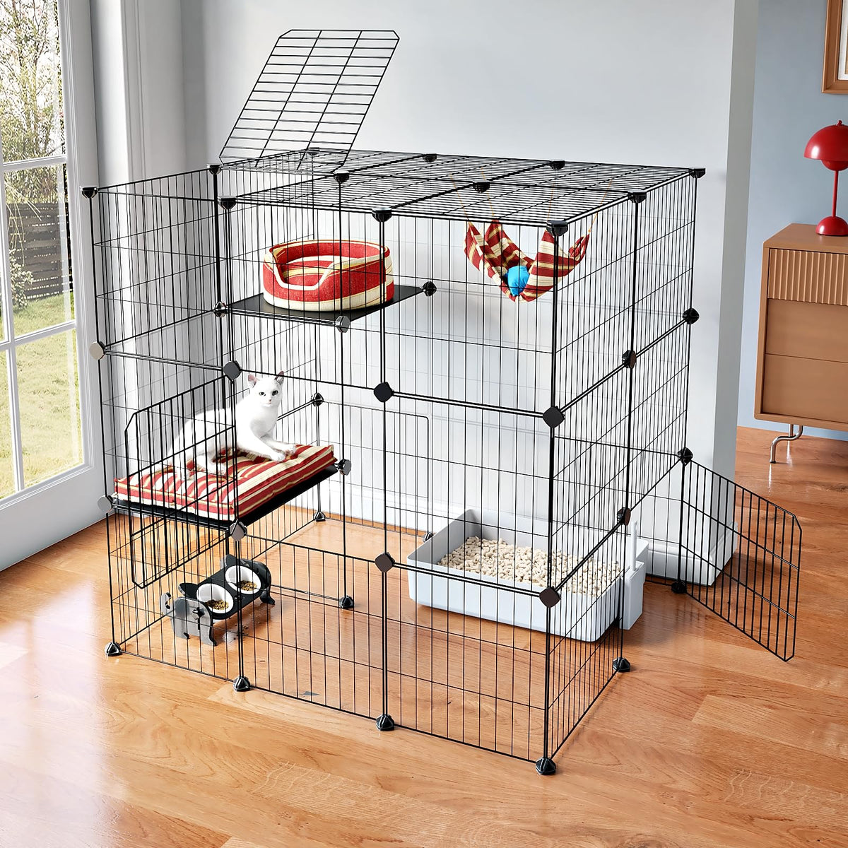 3-Tier Detachable Metal Wire Cat Cage Playpen W3928