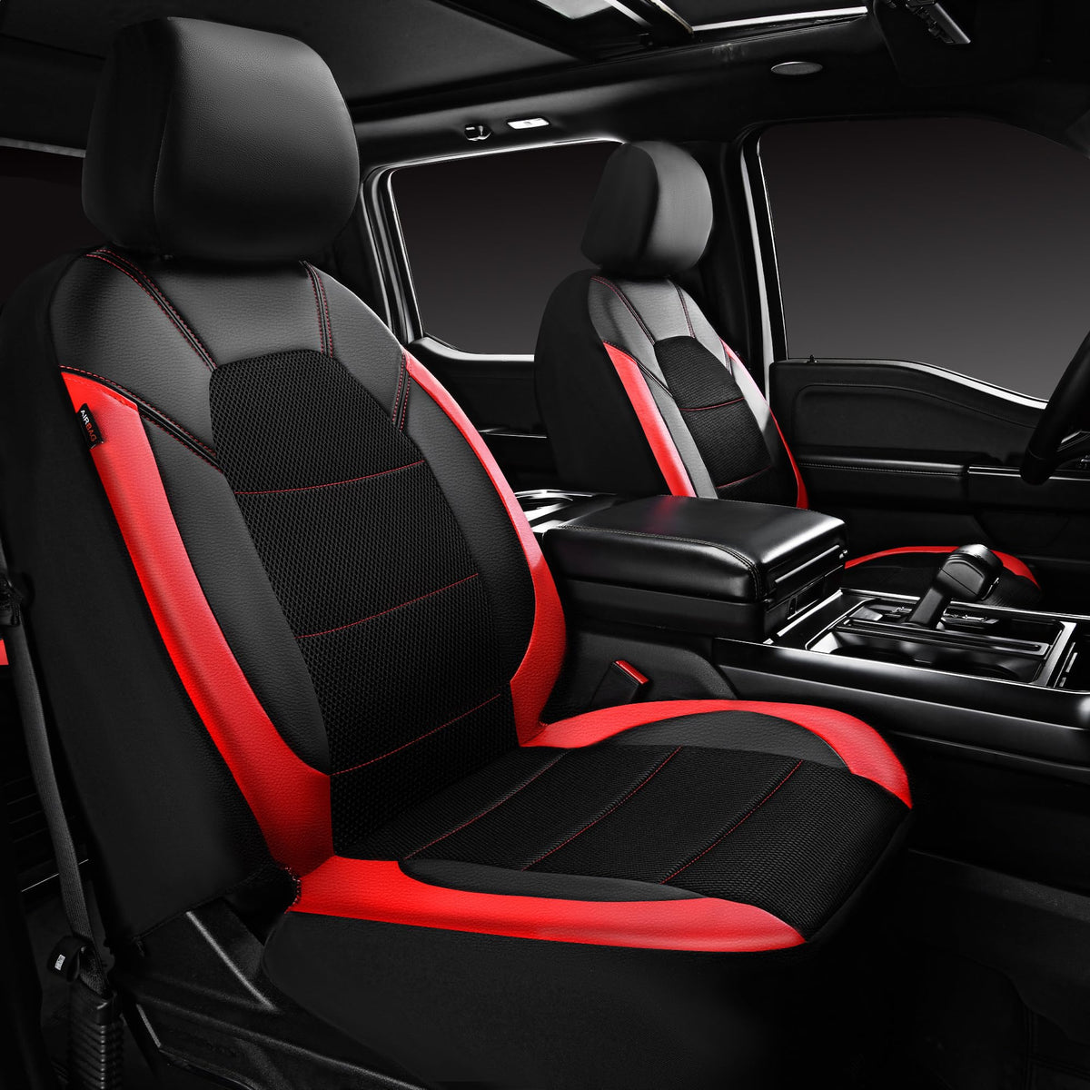 Universal Leather Car Seat Covers Full Set Black Red T290741