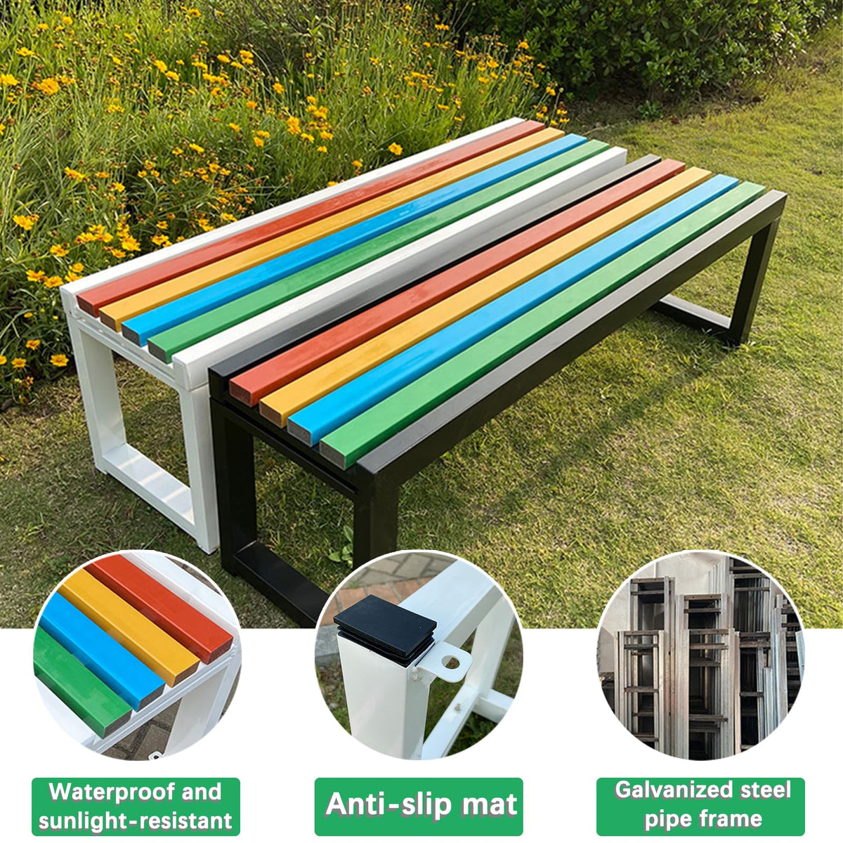 Weatherproof Metal Garden Bench Cast Iron Outdoor Seating J134424