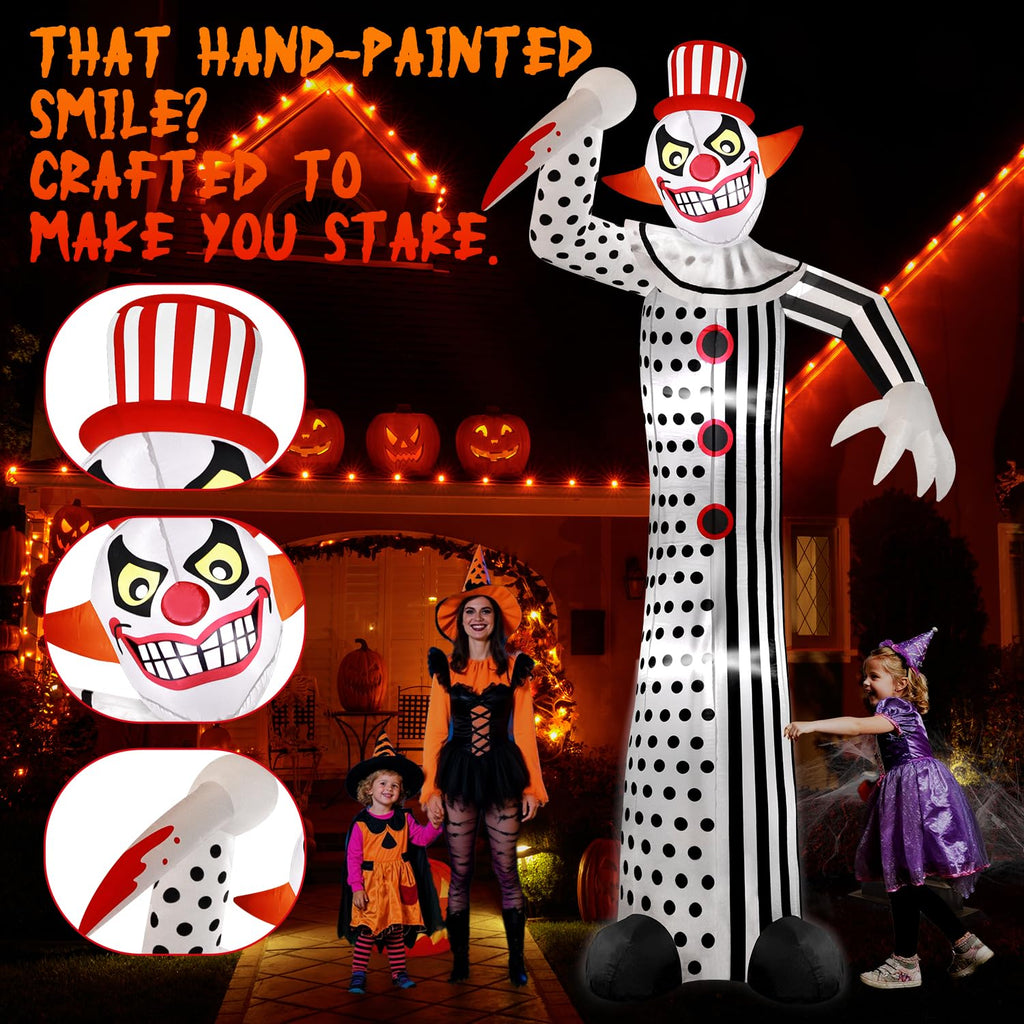 12Ft Halloween Inflatable Creepy Clown with LED Light I21218