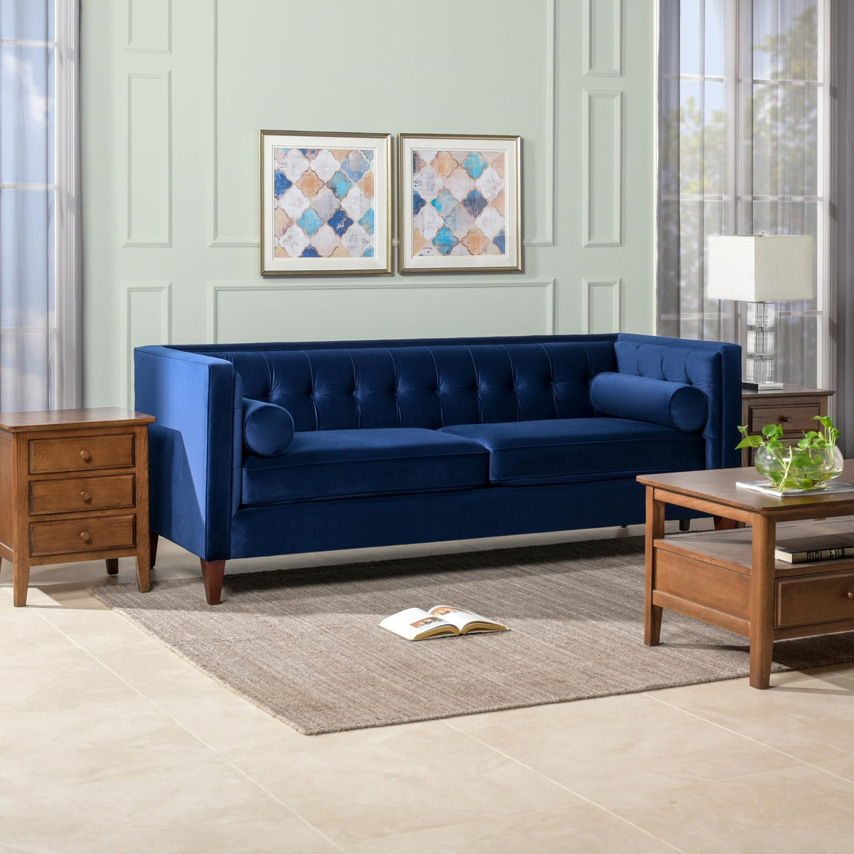 Navy Blue Velvet Tufted Sofa G113